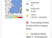 Gempa Bumi Tektonik 4.1 Magnitudo Guncang Pesisir Berau