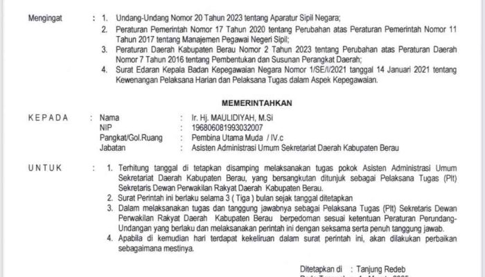Ditunjuk Jadi Plt Sekwan DPRD Berau Maulidiyah Gantikan Abdurrahman